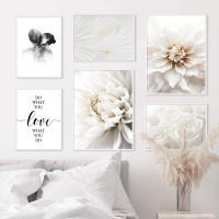 Póster de Rosa Blanca Dahlia Romántico con Hoja de Palma para Decoración de Hogar y Dormitorio Pintura en Lienzo de JUBEER - details 0