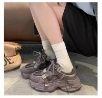 2025 primavera y otoño nueva malla de fondo grueso esponja pastel versátil Popular corto altura creciente Casual zapatos de mujer - details 5