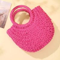 Bolso de playa de media luna de vid de hierba tejido a mano, bolso de hombro hueco de verano para mujer de gran capacidad - details 14