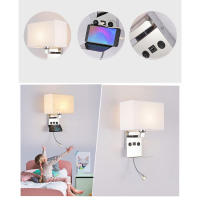 Lámpara de pared minimalista para mesita de noche, lámpara de lectura con interruptor, soporte para teléfono móvil, luces de pared recargables para habitación de hotel y dormitorio - details 8