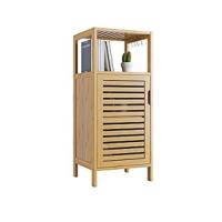 Gabinete de Piso de Baño, Organizador de Almacenamiento Lateral de Bambú con 4 Estantes Abiertos y 1 Puerta, Estante De Esquina de Torre Independiente Estrecho y Alto, Natural - details 9