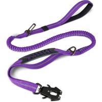 Correa táctica para perros de alta resistencia, plomo elástico que absorbe los golpes de 4 a 6 pies con 2 asas acolchadas, mosqueteero de Metal, cinturón de seguridad para automóvil, - details 10