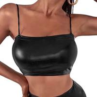 Camisetas sin mangas eróticas con purpurina para mujer, chaleco de charol para mujer, Top corto Sexy con tirantes finos 2022 - details 4