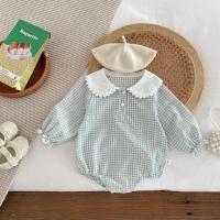 Ready Stock Mono para recién nacidos, pelele elegante a cuadros con cuello Peter Pan y cordón de manga larga para niñas de 0 a 2 años - details 10