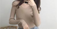 Suéter Sexy ajustado con cuello en V para mujer Manga larga de punto con parte inferior suave - details 2