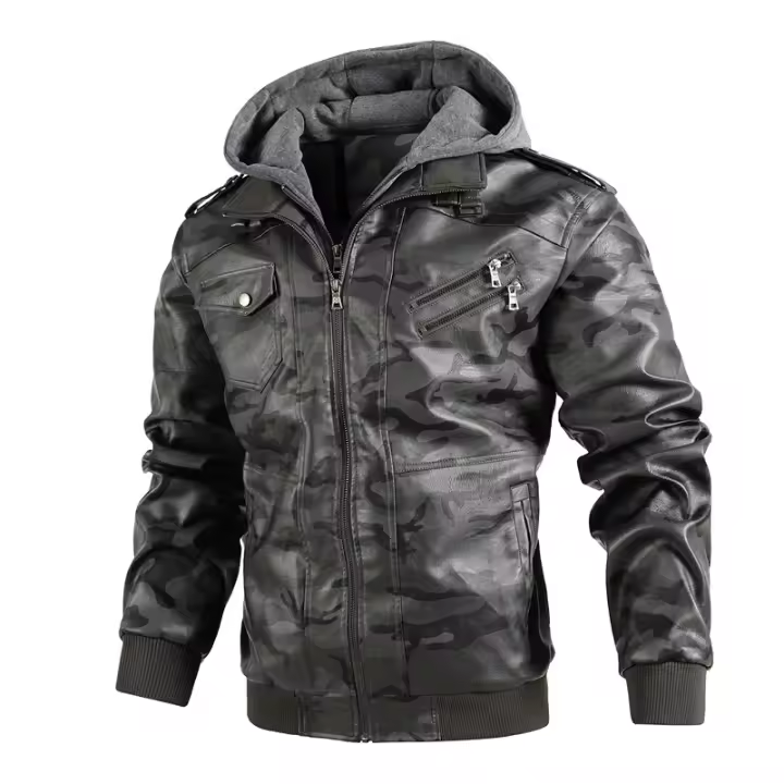 CHAIFENKO Chaqueta de Cuero Camuflaje Grueso Abrigo de Ocio de Invierno con Gorra Desmontable - 1