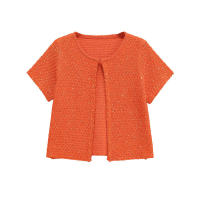 ZOCI-   chaqueta cárdigan de punto de manga corta con cuello redondo simple a la moda informal para mujer de verano con camisola - details 2