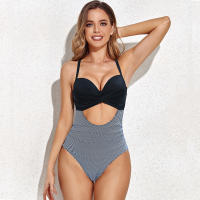 Traje de Baño de Una Pieza de Leopardo Sexy Bra Cruzado Hueco, Color Sólido - details 25