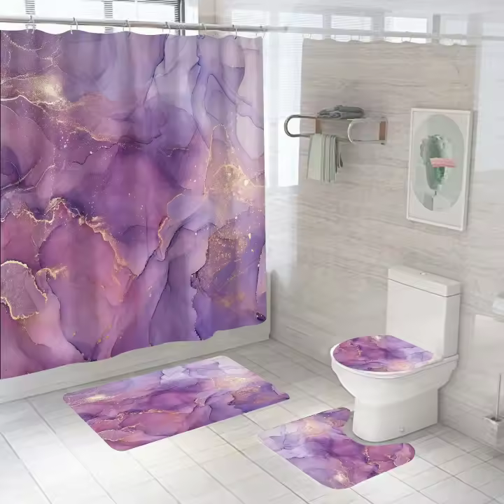 Cortina de Ducha Abstracta Efecto Moderna Cortina de Ducha Anti Moho Impermeable Poliéster Lavable Cortina de Baño con Ganchos 180x180cm - 1