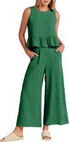 Conjunto casual de verano para mujer, top sin mangas plisado y pantalones cortos de pierna ancha - details 22