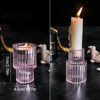 Candelabros europeos Vintage, candelabro de cristal transparente rosa ámbar, soporte de vela de mesa con estampado Vertical nórdico - details 9