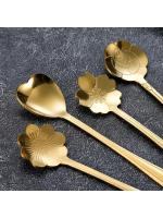 8/12Pcs Stainless Steel Cherry Rose Flower Gold Scoop Coffee Spoon Gifts Kitchen Dessert Tea Accessories Tableware Decoration - details 2