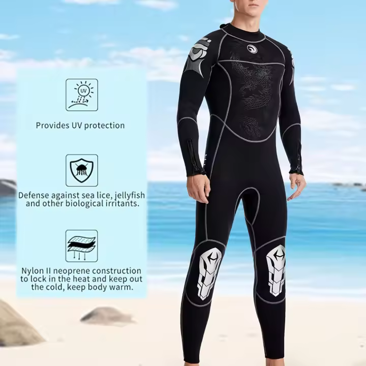 Hisea-Traje de Neopreno para Hombre, con Patrón de Dragón, 3Mm de Grosor, a Prueba de Frío, Manga Larga, Una Pieza, con Alta - 1