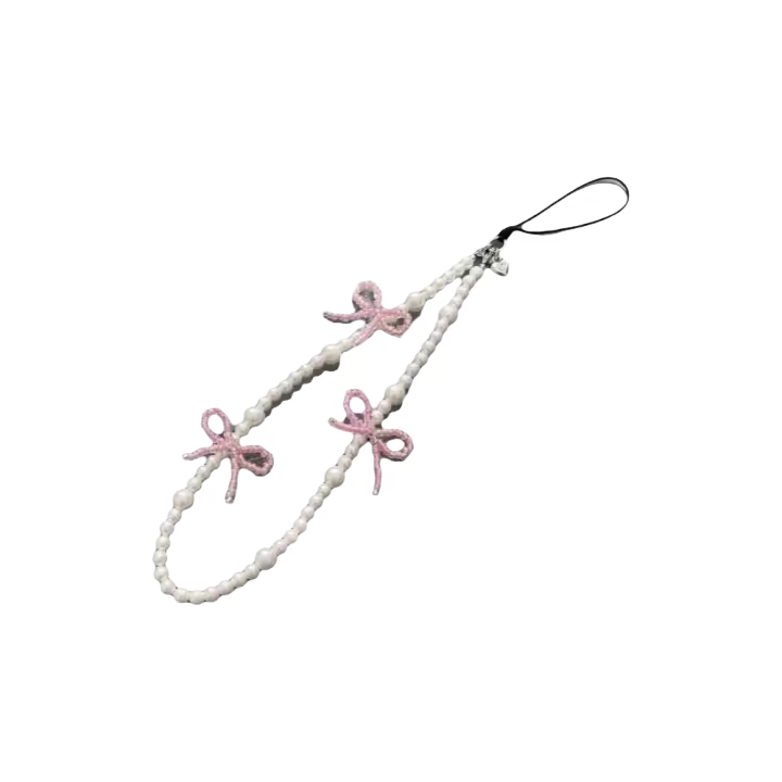 Colgante de perlas con lazo rosa bonito de Corea, abalorio para teléfono con cuentas para iPhone, accesorios, cordón, joyería para mujer y niña, correa de cuerda colgante - 1