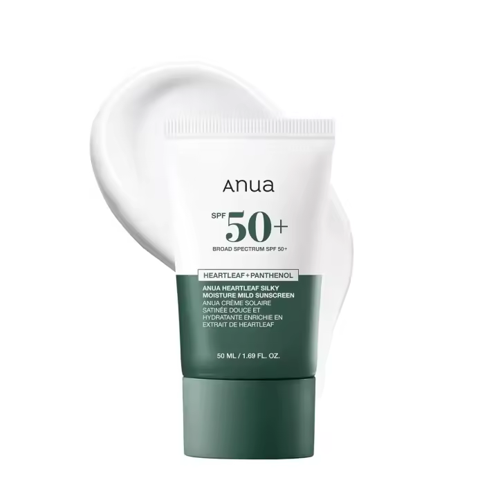 Anua Heartleaf Silky Moisture Mild Broad Spectrum SPF 50+ con fórmula hidratante, protector solar coreano ligero, natural - 1