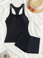 Traje de baño de dos piezas para mujer, Tankini, conjunto de Bikini sólido, bóxer, pantalones cortos, ropa de playa, Verano - details 3