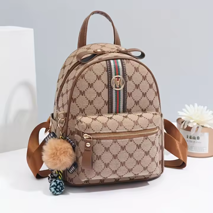 Mochila con estampado de letras para mujer, morral informal de cuero PU para viaje al aire libre - 1