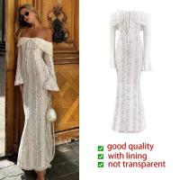 Elegante Vestido Largo de Polyester y Seda Diseño Ajustado Blanco con Hombros Descubiertos - details 10