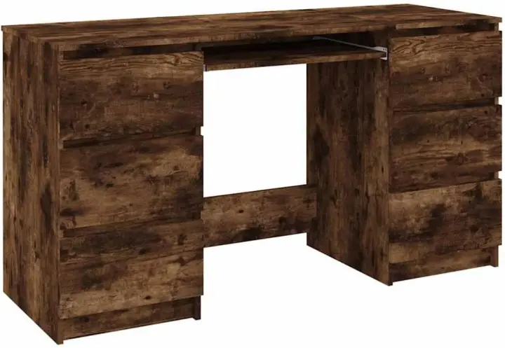 Escritorio Mesa Trabajo Estudio Muebles de Oficina Despacho Ordenador Decoración Capacidad de Almacenamiento de Madera Contrachapada Roble - 1