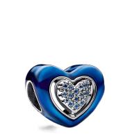 Cuentas de Encanto de Corazón Azul Hechas de Plata Esterlina 925 Joyería Hecha a Mano con Zirconia Cúbica - details 0