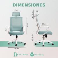 Silla de Oficina Ajustable y Reclinable Soporte Lumbar, Reposacabezas Ajustable, Transpirable con Malla, Ruedas Giratorias 360° Soporta hasta 100kg Azul - details 2