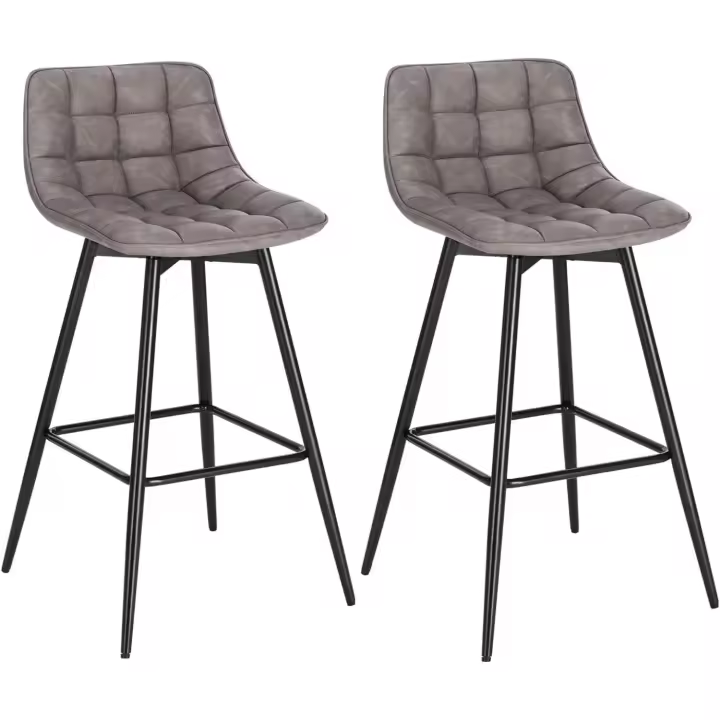 2X Taburete de Bar con Respaldo Paquete de 2 Marco de Metal Muebles Cocina Asiento de Cuero Sintético Taburete Alto Cocina Sillas Altas Bar Cocina Antracita BH249an-2 - 1