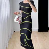 Vestido de Señora con Pliegues Miyake Diseño Japonés Casual Manga Corta Falda Larga Moda de Verano - details 0
