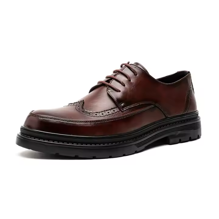 Zapatos de cuero Derby para hombres, calzado de encaje hasta pisos, Negro Sólido, Simple de negocios, fiesta, boda - 1