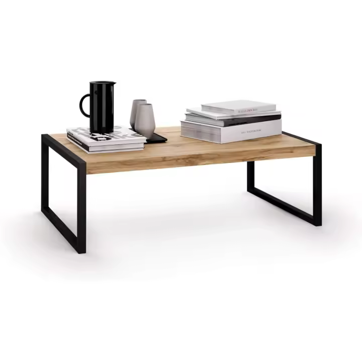 Mesa de Centro Luxury, Color Madera rústica, Aglomerado y Melamina/Hierro, Mesa de Centro para salón, Mesa de Centro Baja, Hecho en Italia - 1
