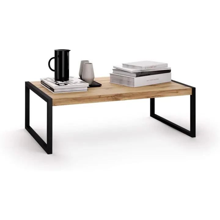 Mesa de Centro Luxury, Color Madera rústica, Aglomerado y Melamina/Hierro, Mesa de Centro para salón, Mesa de Centro Baja, Hecho en Italia - 1