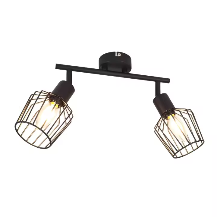 CBJKTX 2 Focos de Techo E14 - Metal 350 °   Lámpara de pared giratoria industrial para pasillo y sala de estar, color negro - 1