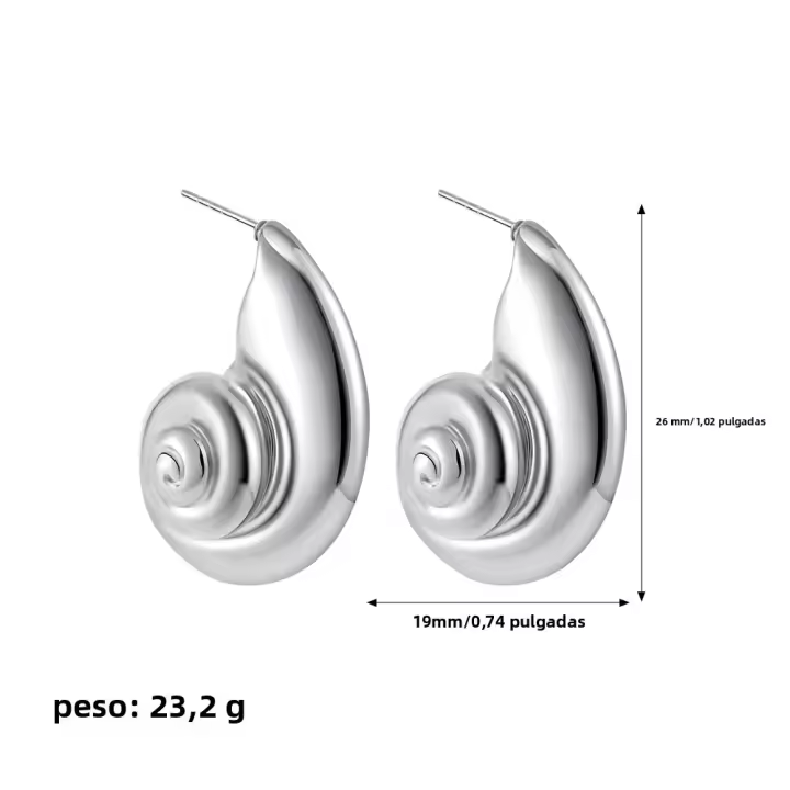 Pendientes De Estilo Geométrico Con Textura De Concha Espiral Grandes En Acero Inoxidable Joyería Impermeable Para Mujer - 1