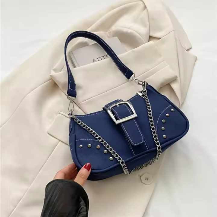 Bolso de hombro de moda retro simple para las axilas, bolso cruzado para mujer con textura de lona informal - 1