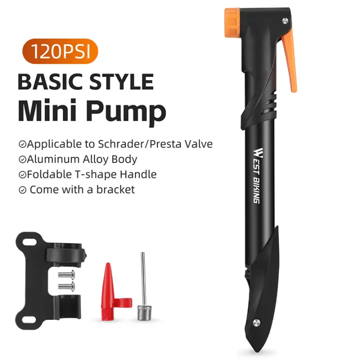 WEST BIKING-bomba de aire portátil para bicicleta, Inflador de neumáticos con válvula Schrader Presta, manómetro preciso, 120PSI, aleación de aluminio - 1
