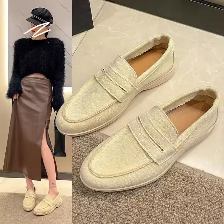 Zapatos planos de ante caqui para mujer, mocasines sin cordones, informales, cómodos, para conducir, Verano - 1