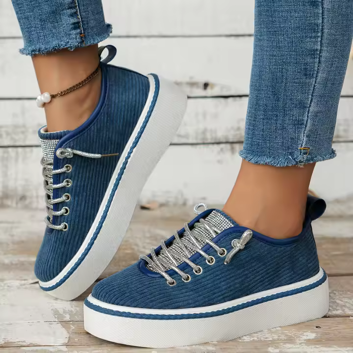 Zapatillas Platas Casuales para Mujer Cordones de Moda - 1