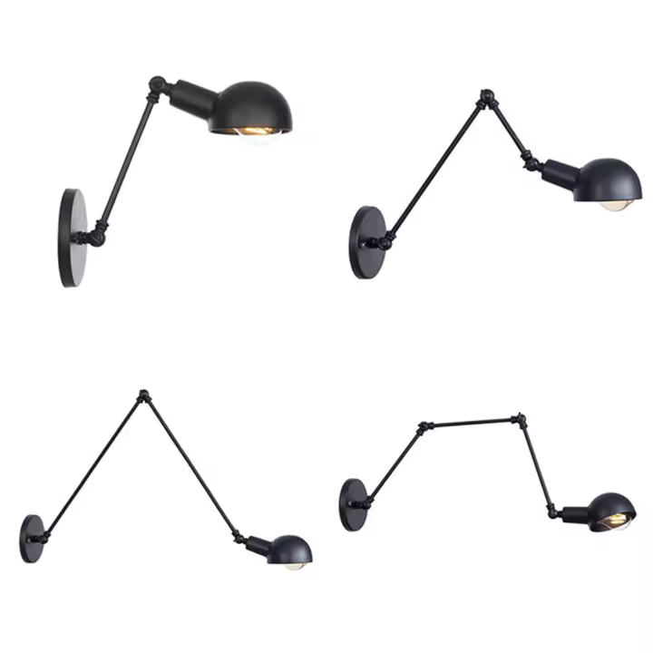 Lámpara de pared de Robot oscilante de doble brazo largo, candelabro de Metal Industrial Vintage, estilo Retro, L20/L30/l40 cm, negro, iluminación del hogar - 1