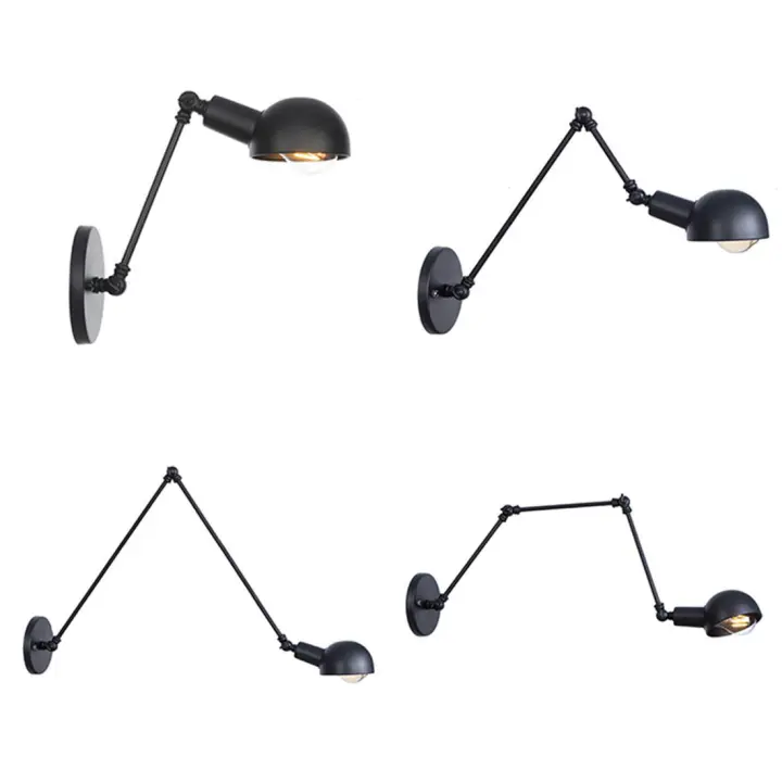Lámpara de pared de Robot oscilante de doble brazo largo, candelabro de Metal Industrial Vintage, estilo Retro, L20/L30/l40 cm, negro, iluminación del hogar - 1