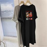 Vestido camisero de manga corta con dibujos animados de talla grande para mujer, vestido informal holgado de verano de longitud media hasta la rodilla, cómodo y transpirable - details 9