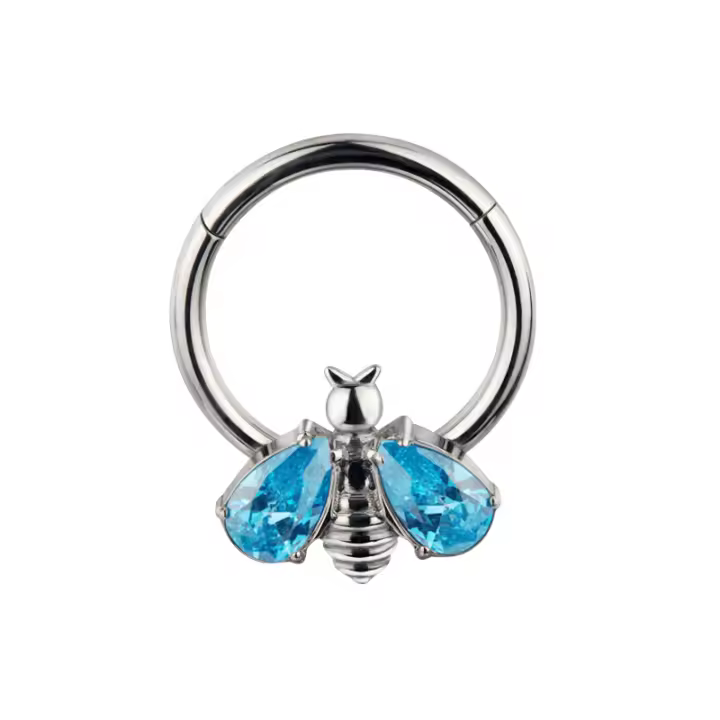 ASTM-pendientes Piercing F136 de abeja de titanio con bisel, aro de segmento de CZ, segmento con bisagras, para nariz, Tragus, hélice, Labret - 1