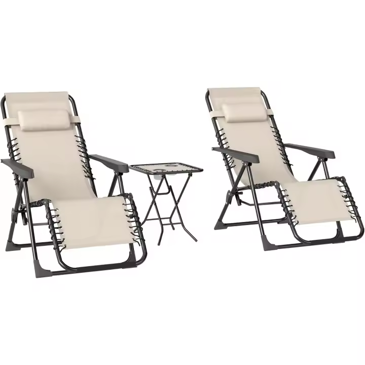 Jardín Exterior Plegables con Mesa Auxiliar Portavasos Tumbonas de Gravedad Cero con Respaldo - 1