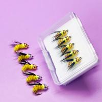 Señuelo de pesca con moscas húmedas, 5/10 Uds. # 8 Bright Skin Bionics Humpy Fly Ninfa Cabeza de latón/Alambre de cobre Diseño de cuerpo enrollado Mosca Insecto Cebo Pesca con mosca Moscas para lubina Trucha Lucio Salmón - details 5