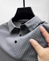Polo de seda helada para hombre, camiseta de manga corta de malla transpirable de alta gama, ropa deportiva informal de color sólido de alta calidad - details 11