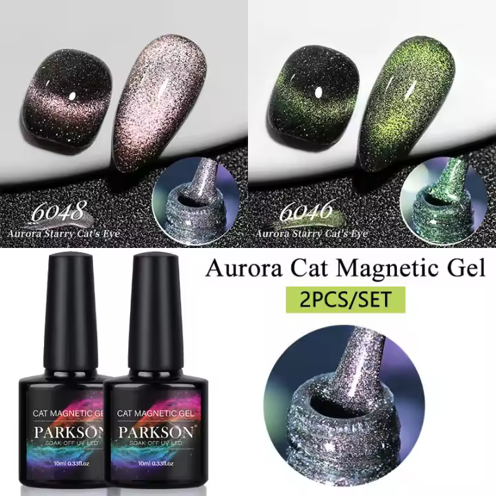 Parkson-esmalte en Gel para uñas, barniz UV para manicura semipermanente, Ojo de Gato, 2 piezas, 10ml - 1