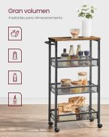 Carro de 4 Niveles, Carro Estrecho de Cocina con Ruedas, con Asa, para Espacio Reducido, 22 x 45,4 x 77 cm, para Cocina, Baño, Salón, Estudio, Marrón Rústico y Negro LRC033B01 - details 2