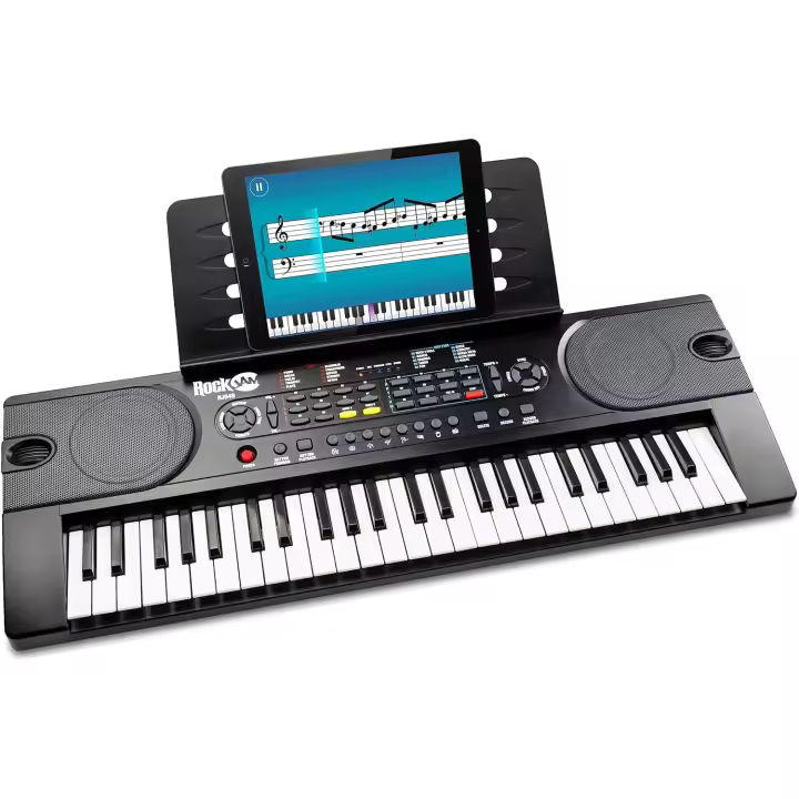 Piano con teclado de 49 teclas con fuente de alimentación, atril para partituras, pegatinas para notas y lecciones simples. - 1