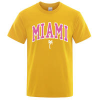 Camiseta holgada informal con letras para hombre, ropa de algodón con estampado de dibujos animados, cuello redondo, Miami Seaside City - details 18