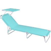 Tumbona Playa con Parasol Reclinable de 3 Posiciones Convertible en Cama Verde Aguamarina de Aluminio y Textileno 190x58x25 cm - details 5