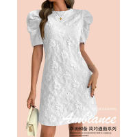 Vestido de verano nuevo para mujer con mangas abullonadas, textura jacquard y cuello redondo. - details 3