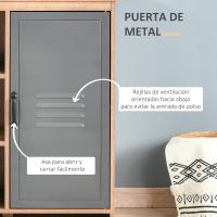 Mueble Auxiliar de Metal con Puerta 3 Estantes Abiertos y Armario con Puerta y Balda Ajustable para Sala de Estar Cocina Madera Natural - details 6